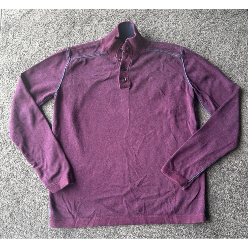 Sundance Men's Burgundy 1/4 Bottom Pullover Sweater Long Sleeve Large